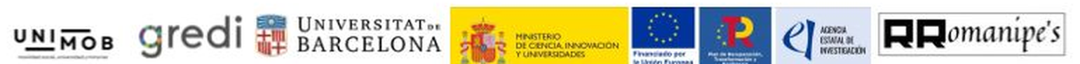 UNIMOB, GREDI, Universitat de Barcelona, Ministerio de Ciencia, Innovación y Universidades, Unión Europea, Pla Integral del Poble Gitano, Agencia Estatal de Investigación i Rromanipe's